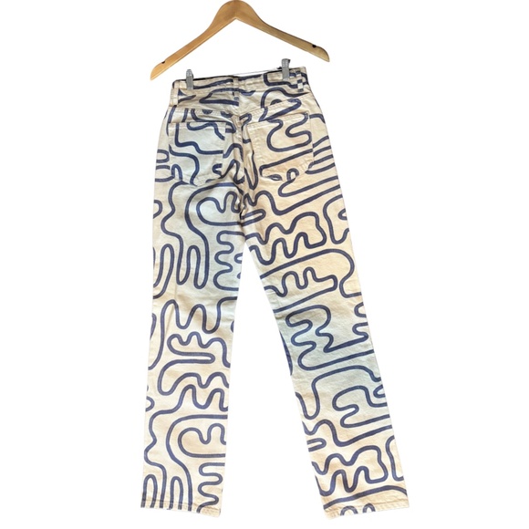 Zara Women’s Abstract squiggle Print High Rise Straight Leg Jeans Size 4 - Picture 2 of 5
